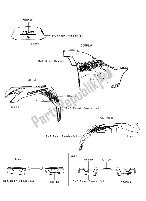 Tutte le parti per il Decalcomanie (verde) del Kawasaki KVF 750 4X4 EPS 2012
