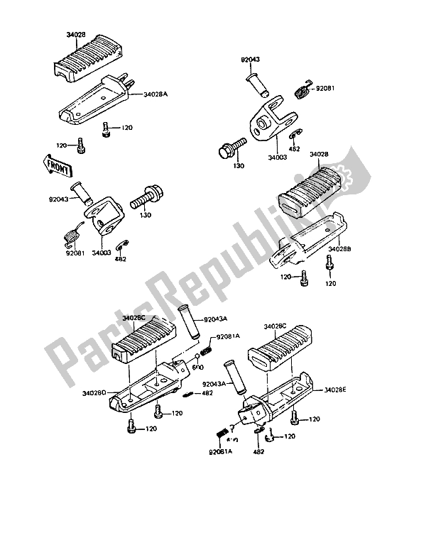 All parts for the Footrest of the Kawasaki GPZ 550 1986