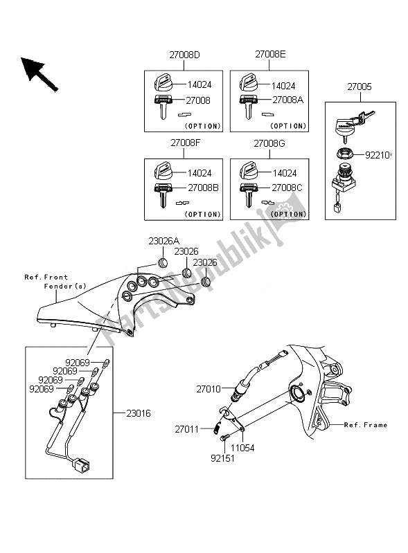 All parts for the Ignition Switch of the Kawasaki KFX 450R 2010