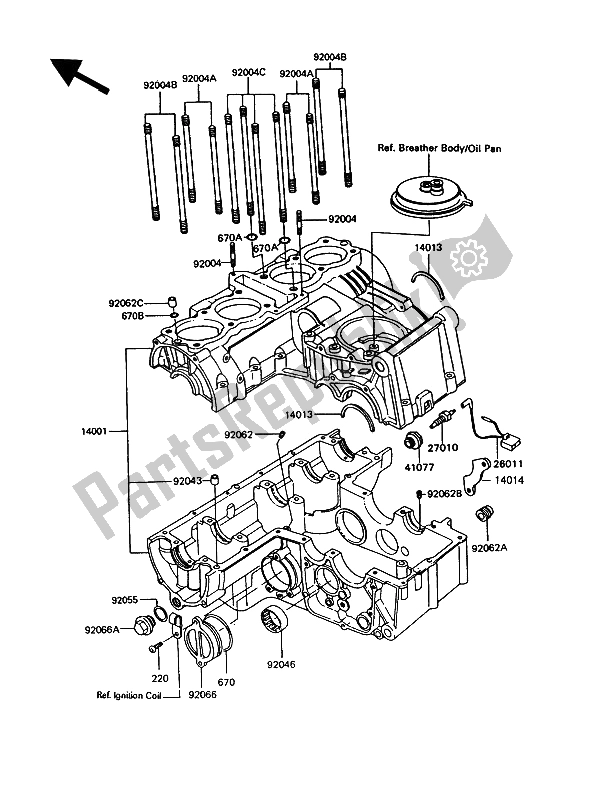 All parts for the Crankcase of the Kawasaki GT 550 1993