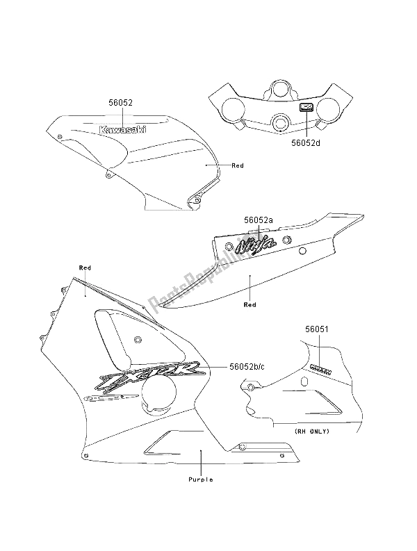 Wszystkie części do Kalkomanie (czerwone) Kawasaki Ninja ZX 12R 1200 2000