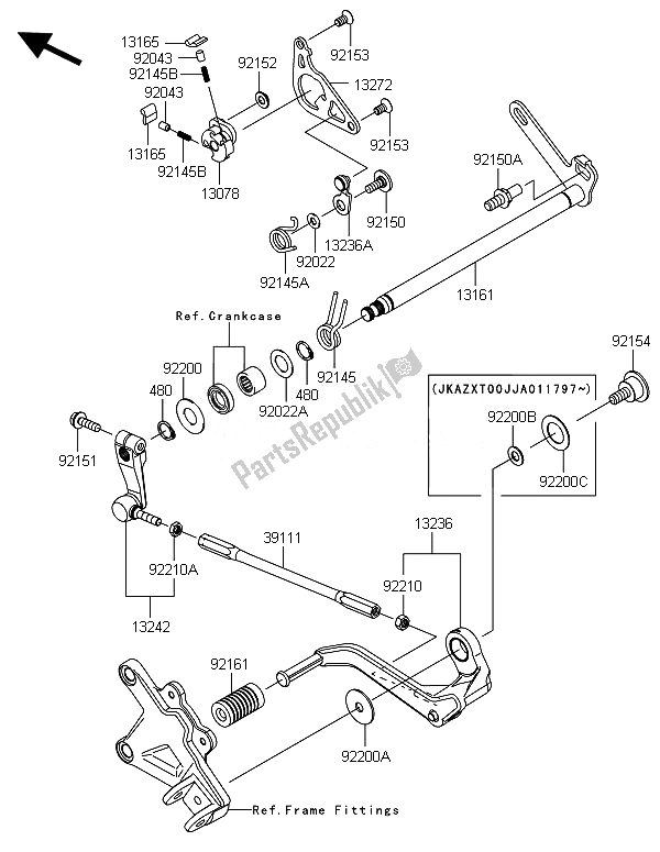 All parts for the Gear Change Mechanism of the Kawasaki Ninja ZX 10R 1000 2014