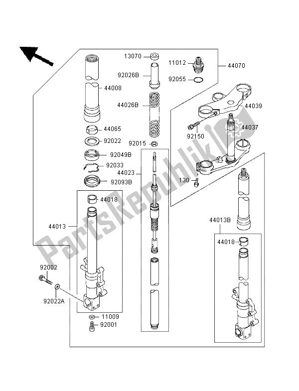 Todas as partes de Garfo Dianteiro do Kawasaki ZXR 750 1995