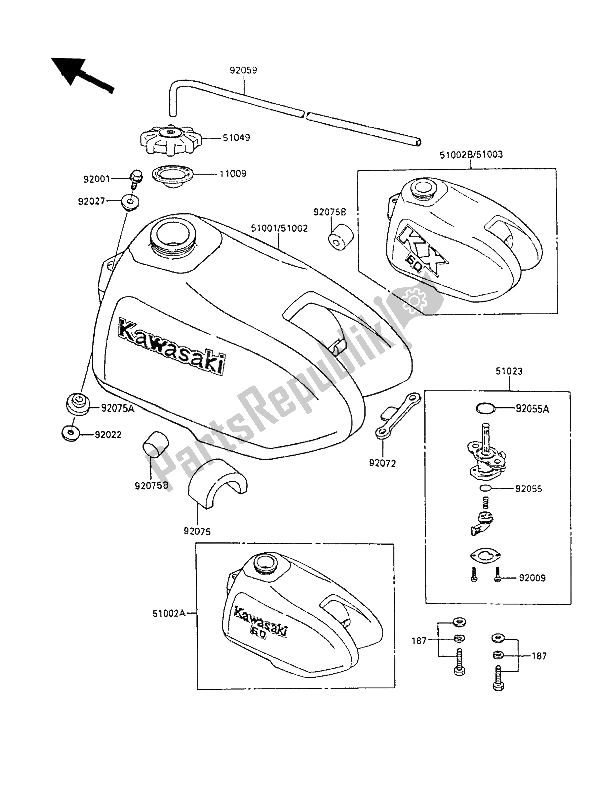 Todas as partes de Tanque De Combustível do Kawasaki KX 60 1988