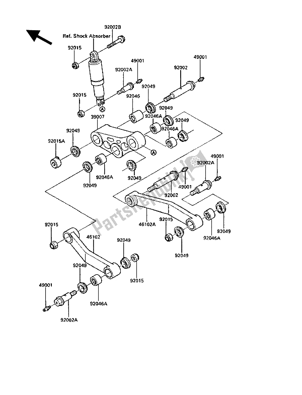 Alle onderdelen voor de Suspensie van de Kawasaki 1000 GTR 1986