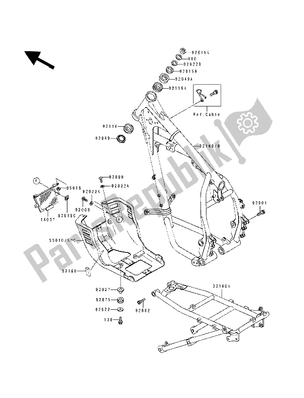 Tutte le parti per il Telaio del Kawasaki Tengai 650 1989