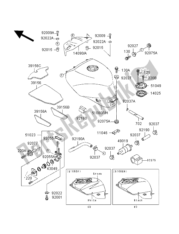 All parts for the Fuel Tank of the Kawasaki ZXR 400 1998