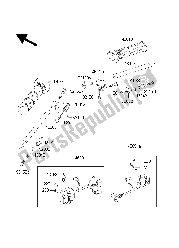 All parts for the Handlebar of the Kawasaki Ninja ZX 7R 750 2001