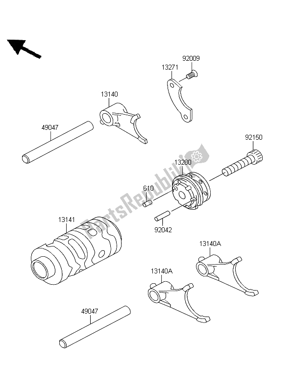 All parts for the Gear Change Drum & Shift Fork of the Kawasaki KX 65 2011