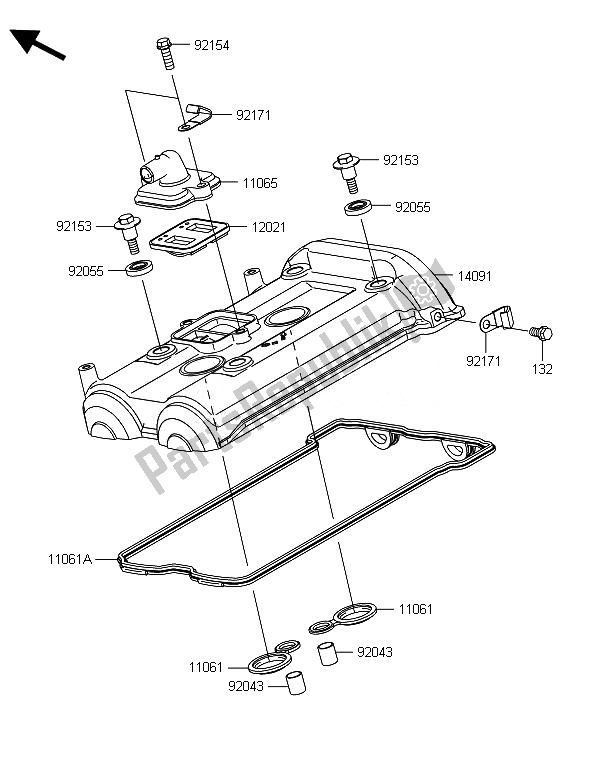 All parts for the Cylinder Head Cover of the Kawasaki ER 6F ABS 650 2014