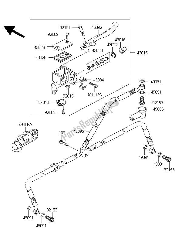 Tutte le parti per il Pompa Freno Anteriore del Kawasaki KFX 700 KSV 700A6F 2006