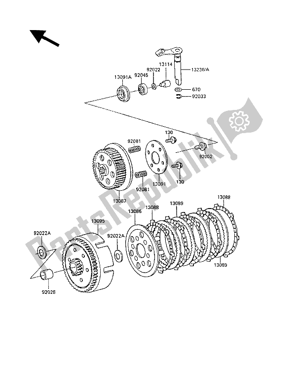 All parts for the Clutch of the Kawasaki KX 60 1987