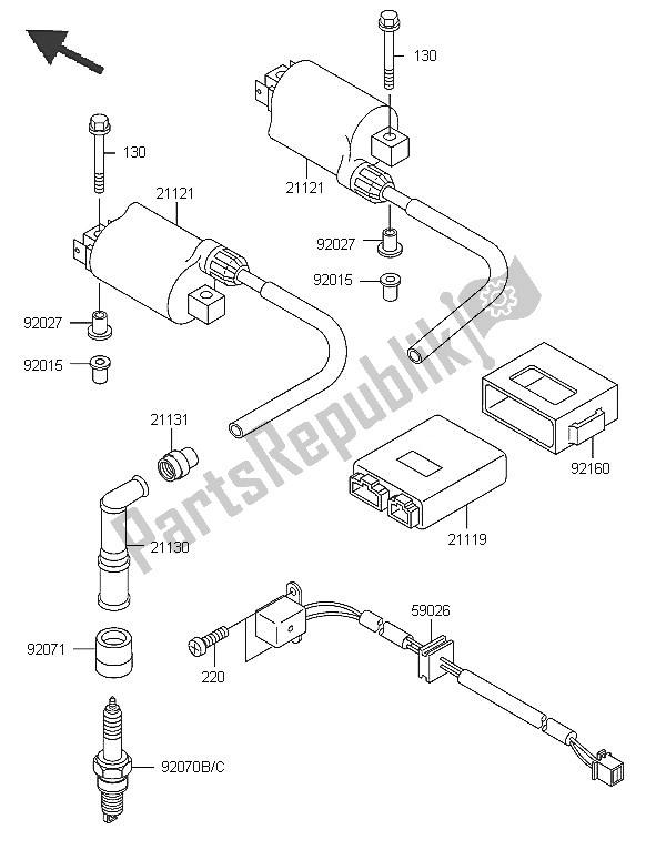 Tutte le parti per il Sistema Di Accensione del Kawasaki KLE 500 2005