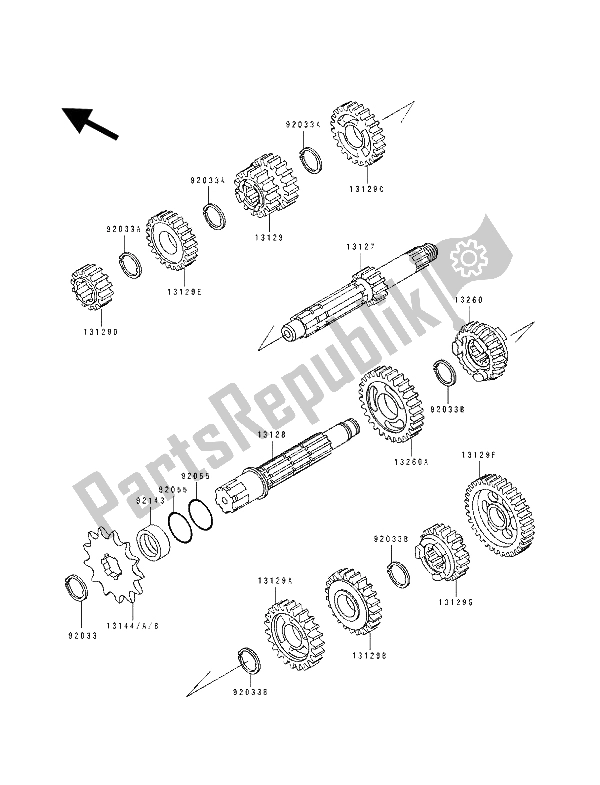 All parts for the Transmission of the Kawasaki KX 125 1992