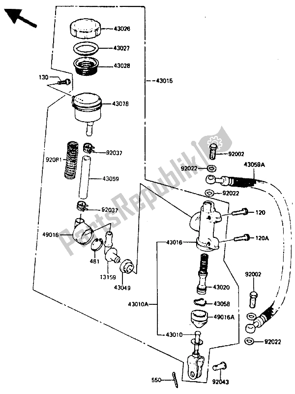 All parts for the Rear Master Cylinder of the Kawasaki GPZ 400A 1985