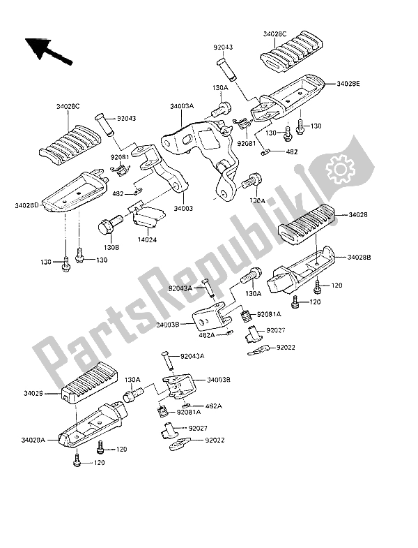 All parts for the Footrest of the Kawasaki LTD 450 1987