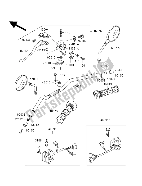 Tutte le parti per il Manubrio del Kawasaki ER 500 1998