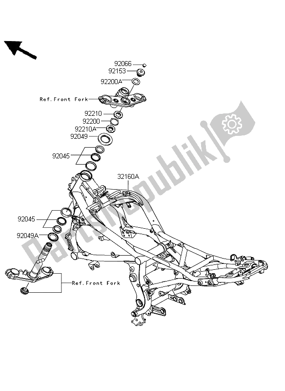 All parts for the Frame of the Kawasaki ER 6F ABS 650 2009