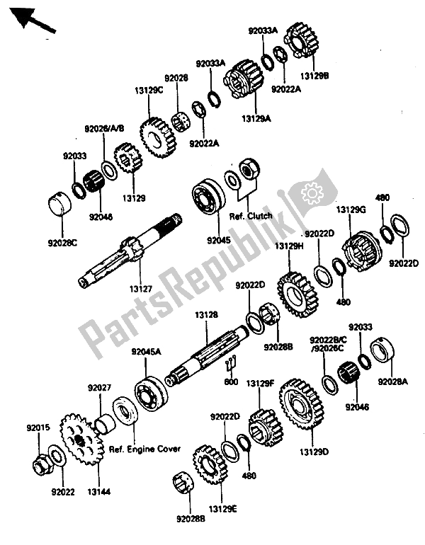 All parts for the Transmission of the Kawasaki ZX 750 1985