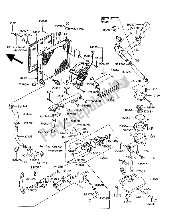 All parts for the Radiator of the Kawasaki 1000 GTR 1994