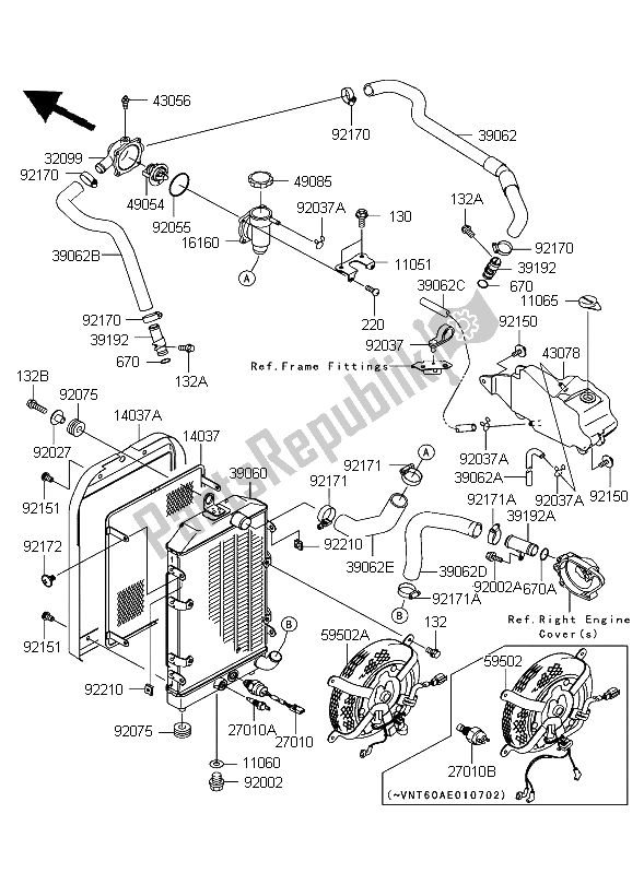 Toutes les pièces pour le Radiateur du Kawasaki VN 1600 Mean Streak 2004