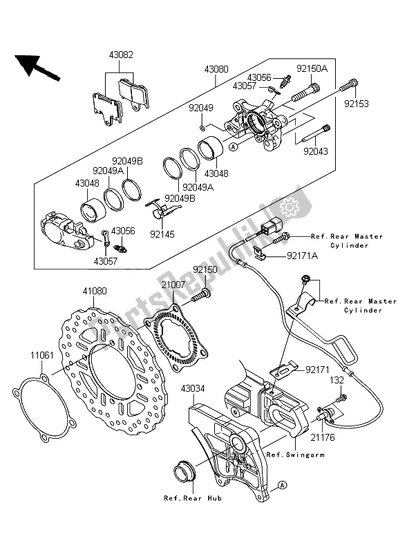 All parts for the Rear Brake of the Kawasaki ZZR 1400 ABS 2007