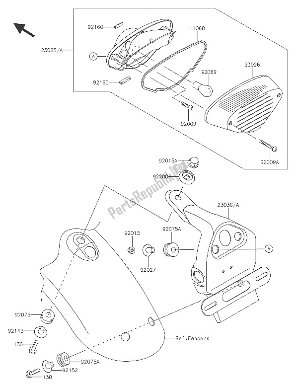 Tutte le parti per il Luci Posteriori) del Kawasaki W 800 2016