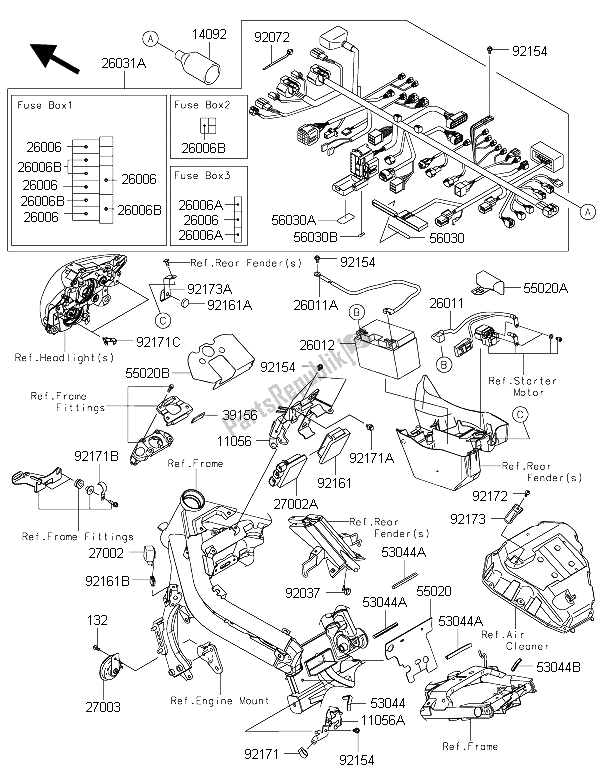 Toutes les pièces pour le Châssis équipement électrique du Kawasaki ER 6N ABS 650 2015