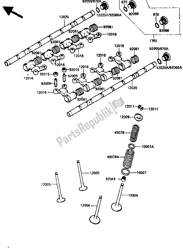 Wszystkie części do Zawór Kawasaki GPZ 900R 1985