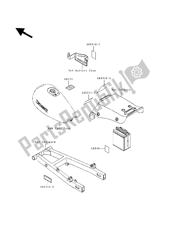 Tutte le parti per il Etichette del Kawasaki EL 250E 1992