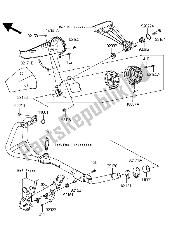 All parts for the Muffler of the Kawasaki Ninja 250R 2010