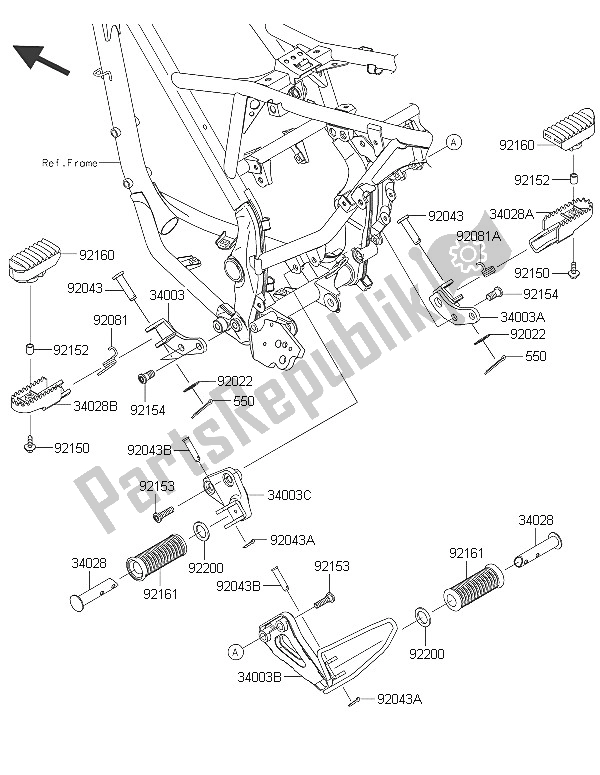Tutte le parti per il Poggiapiedi del Kawasaki D Tracker 150 2016