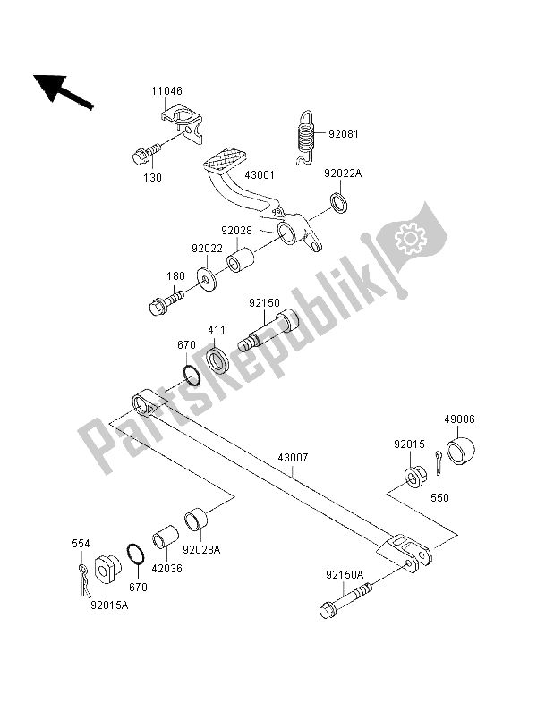 All parts for the Brake Pedal of the Kawasaki ZZR 1100 1996