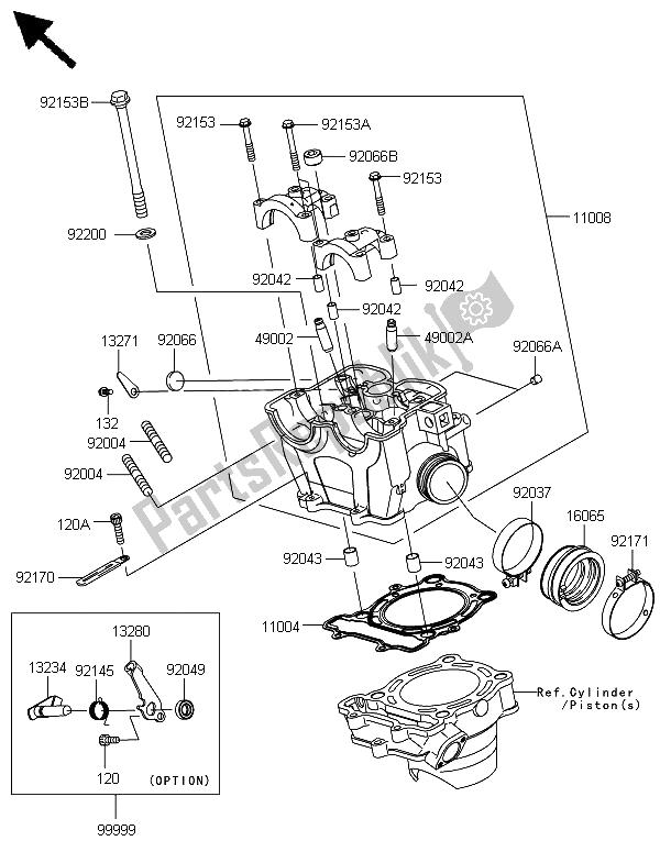 All parts for the Cylinder Head of the Kawasaki KX 250F 2008