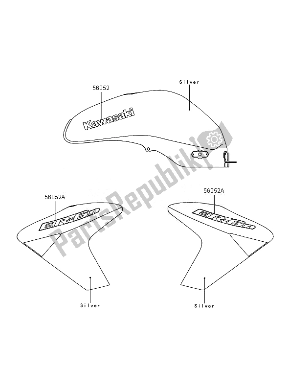 All parts for the Decals (silver) of the Kawasaki ER 6N 650 2007