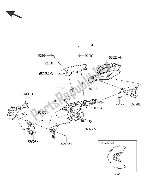 Tutte le parti per il Cowling (superiore) del Kawasaki Z 1000 2016