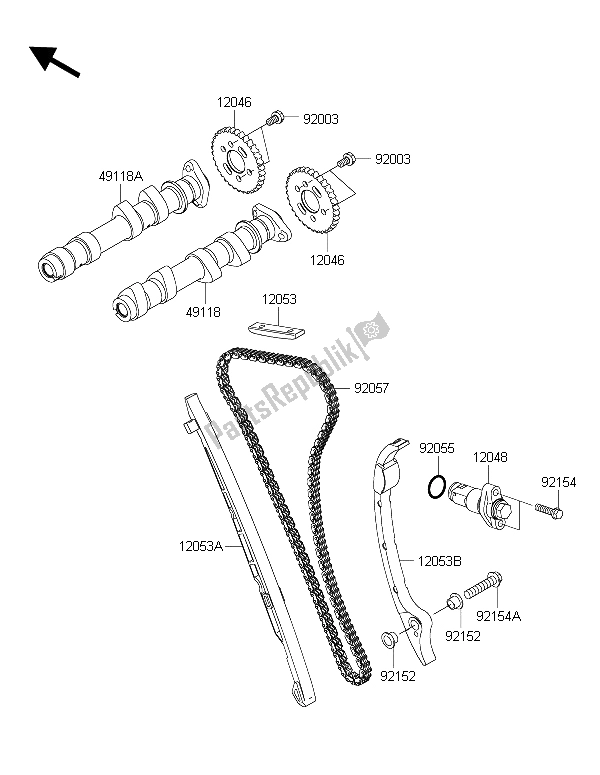 All parts for the Camshaft(s) & Tensioner of the Kawasaki ER 6N ABS 650 2015