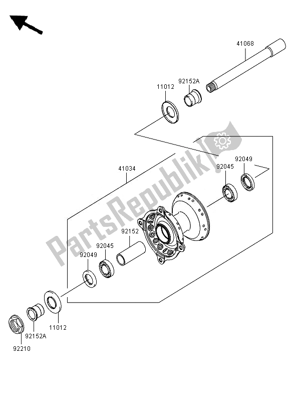 All parts for the Front Hub of the Kawasaki KX 450F 2007