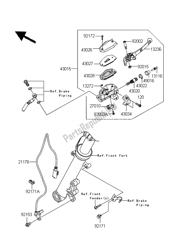 All parts for the Front Master Cylinder of the Kawasaki ER 6F ABS 650 2010