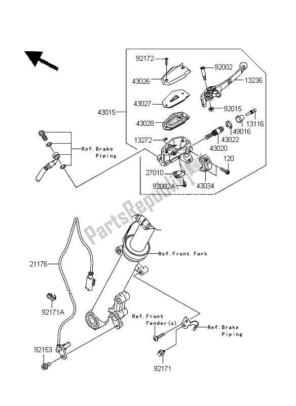 All parts for the Front Master Cylinder of the Kawasaki ER 6F ABS 650 2010