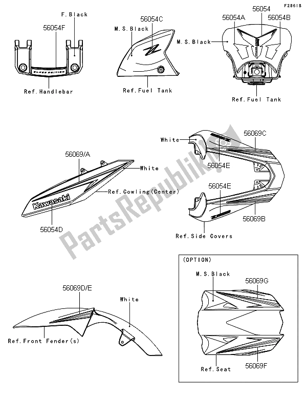 Tutte le parti per il Decalcomanie (nero) del Kawasaki Z 1000 2013