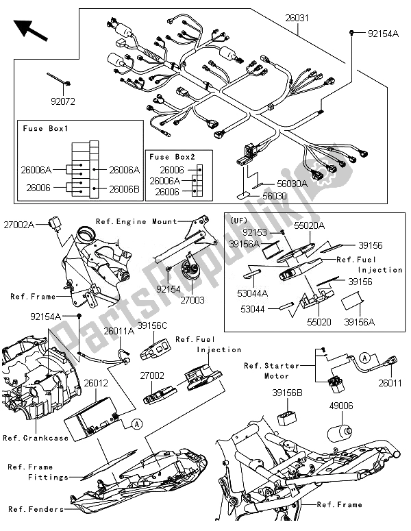 Todas las partes para Equipo Eléctrico Del Chasis de Kawasaki Z 800E Version 2014