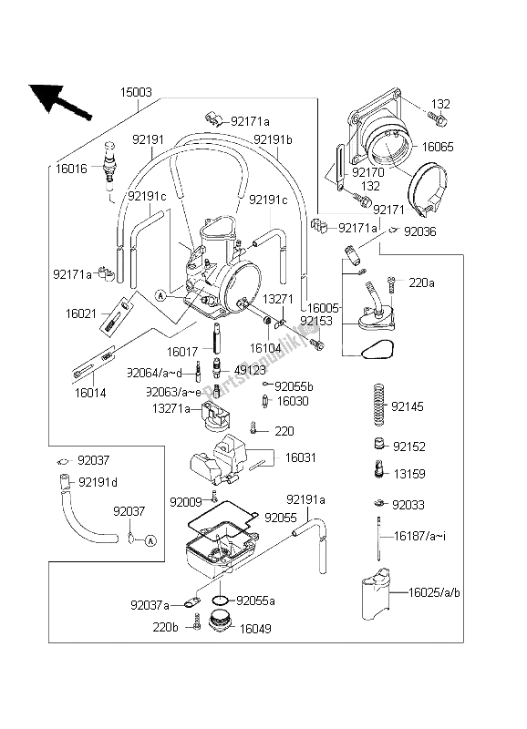 All parts for the Carburetor of the Kawasaki KX 125 2003