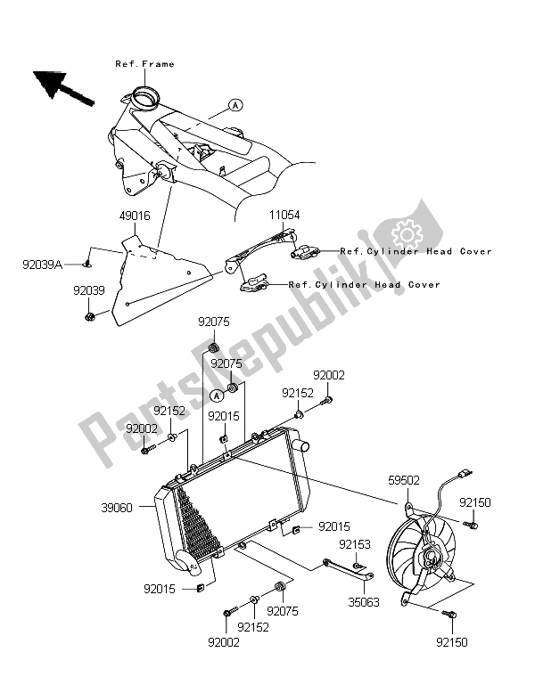 All parts for the Radiator of the Kawasaki Z 750 2012