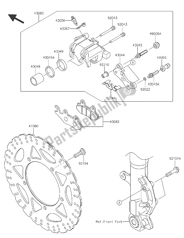 All parts for the Front Brake of the Kawasaki Ninja 300 2016