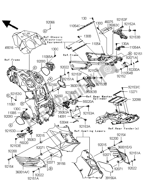 Alle onderdelen voor de Frame Hulpstukken van de Kawasaki ZZR 1400 ABS 2010