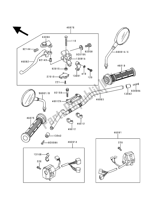 All parts for the Handlebar of the Kawasaki Zephyr 750 1993