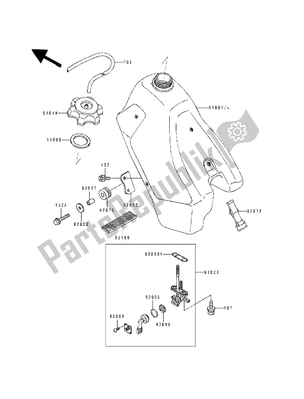 Alle onderdelen voor de Benzinetank van de Kawasaki KDX 200 1990