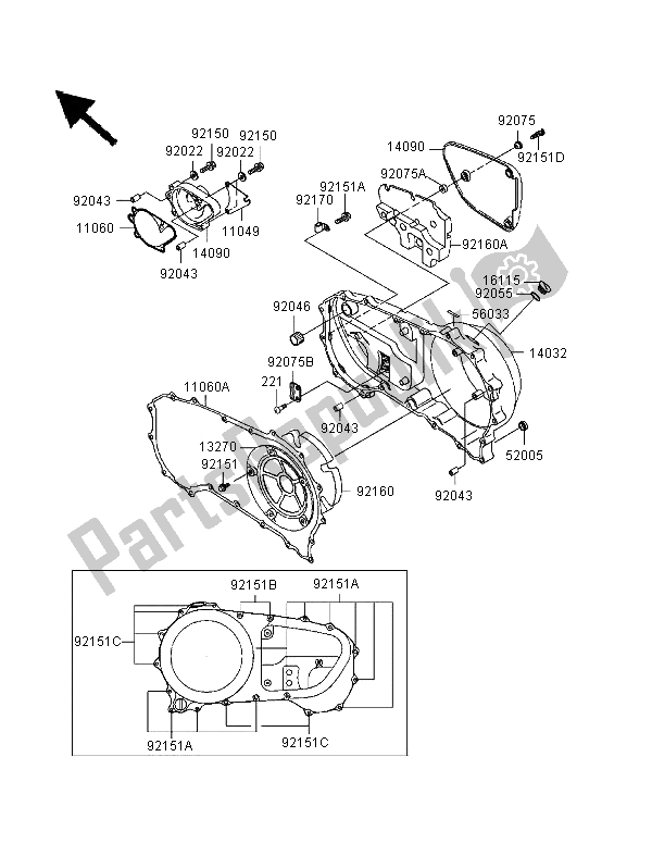 Toutes les pièces pour le Capot Moteur Droit du Kawasaki VN 1500 Classic 1999