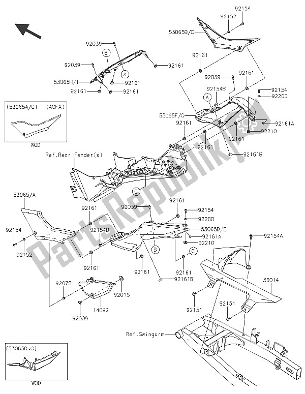 All parts for the Side Covers & Chain Cover of the Kawasaki Ninja 300 2016